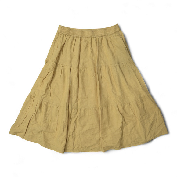 Matty M Tiered Midi Skirt Mustard Yellow Sz L Linen Blend Feminine Boho Pockets - Picture 2 of 9